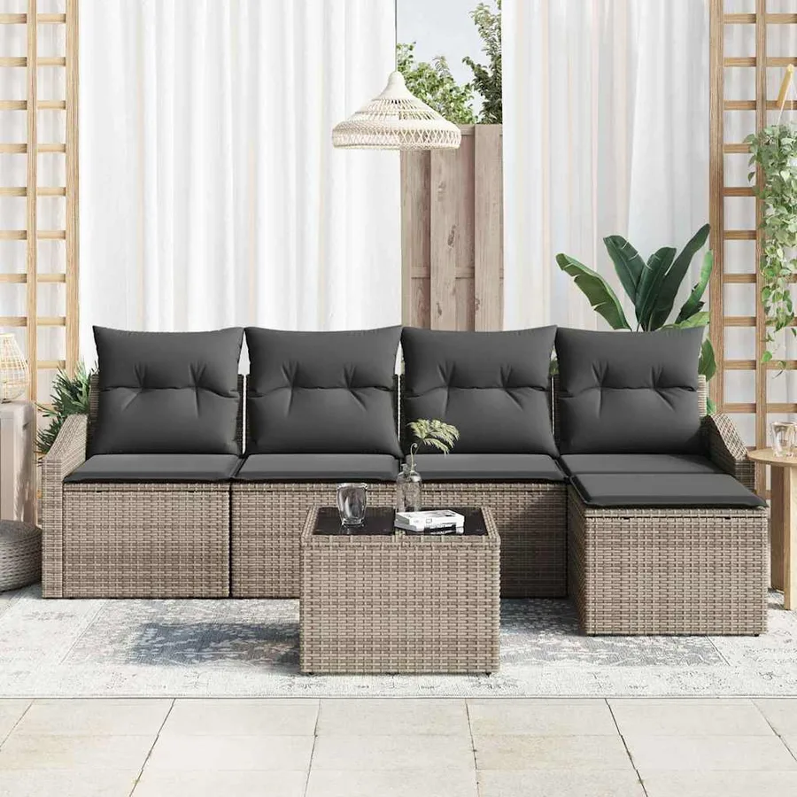 Ensemble de Canapés avec coussin 6 pcs Gris clair polyrotin - 3