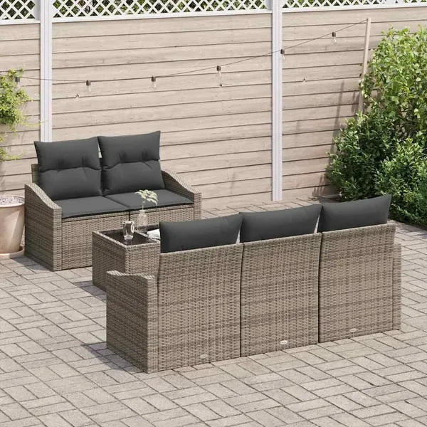 Ensemble de Canapés avec coussin 6 pcs Gris polyrotin