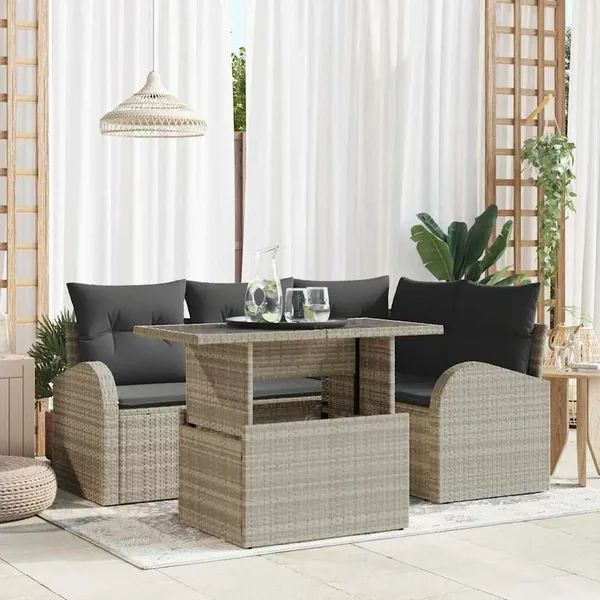 Ensemble de canapé de jardin 5 pcs Gris clair Poly rotin