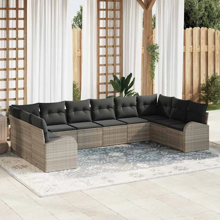 Ensemble de canapé de jardin 10 pcs Gris clair polyrotin
