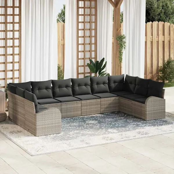 Ensemble de canapé de jardin 10 pcs Gris clair polyrotin
