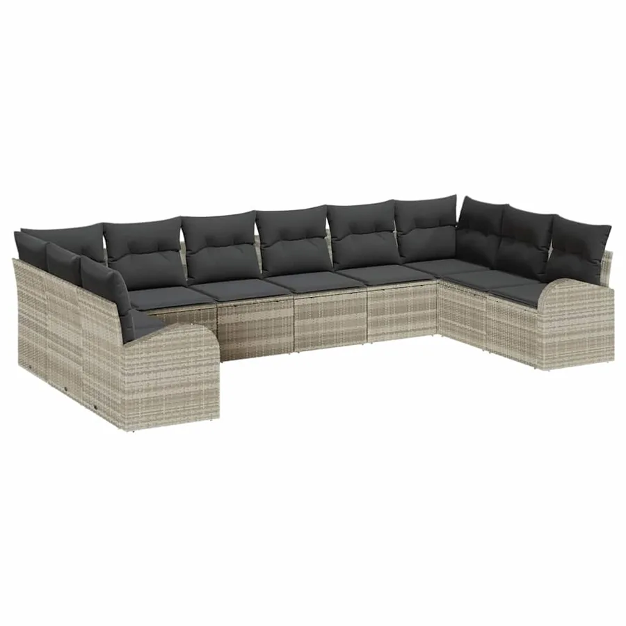 Ensemble de canapé de jardin 10 pcs Gris clair polyrotin - 2