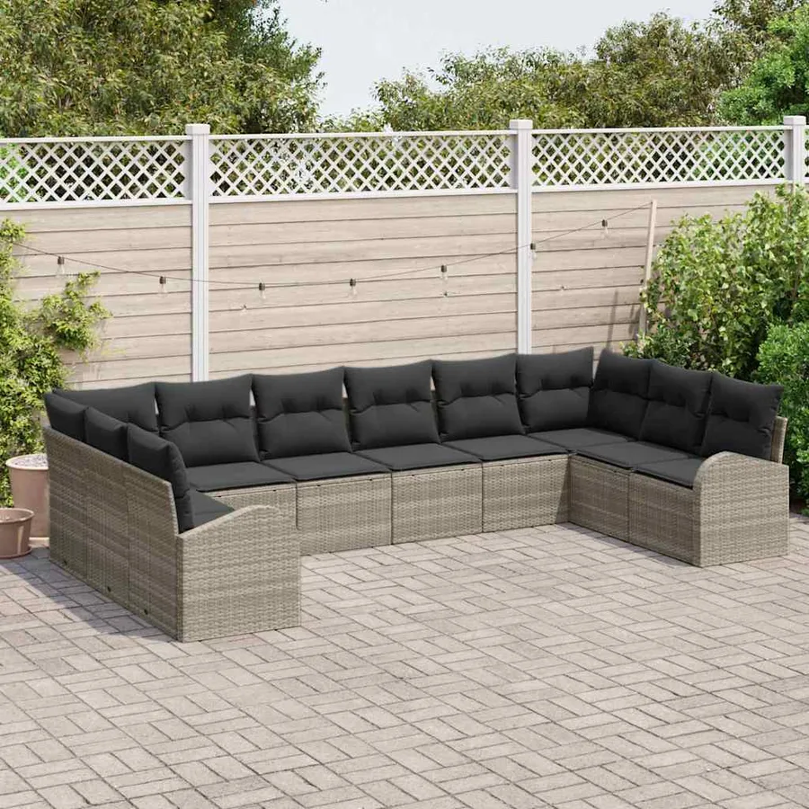 Ensemble de canapé de jardin 10 pcs Gris clair polyrotin - 3
