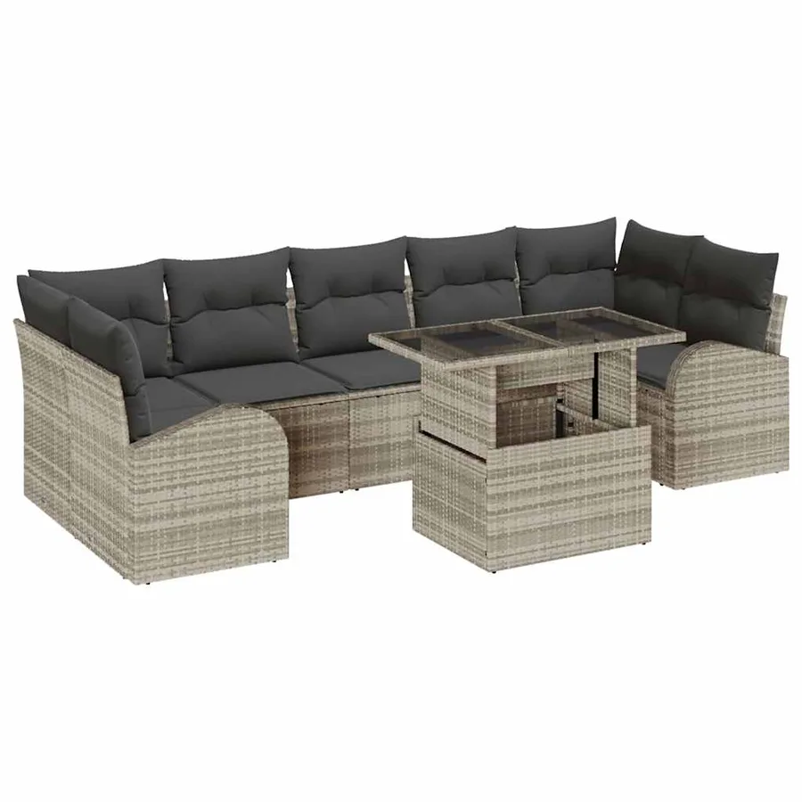 Ensemble de canapé de jardin 8 pcs Gris clair Poly Rattan - 2