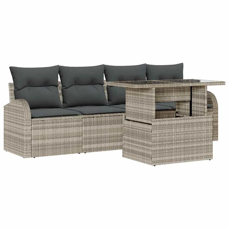 Ensemble de canapé de jardin 5 pcs Gris clair Poly Rattan - 2