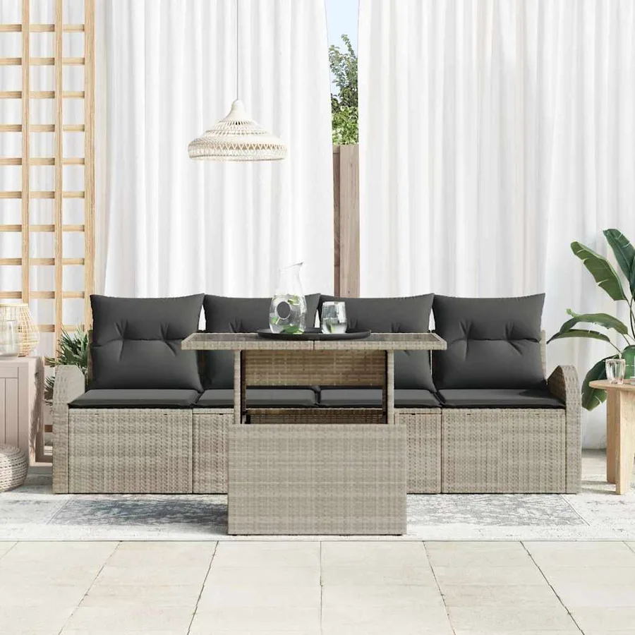 Ensemble de canapé de jardin 5 pcs Gris clair Poly Rattan - 3