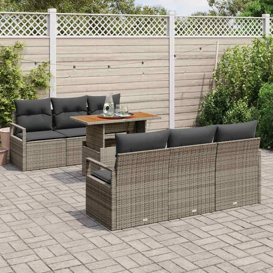 Ensemble de canapé de jardin avec coussin 7 pcs Gris - 3