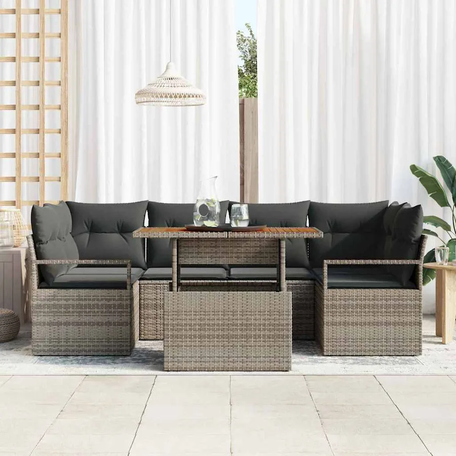 Ensemble de canapé de jardin avec coussin 7 pcs Gris - 3