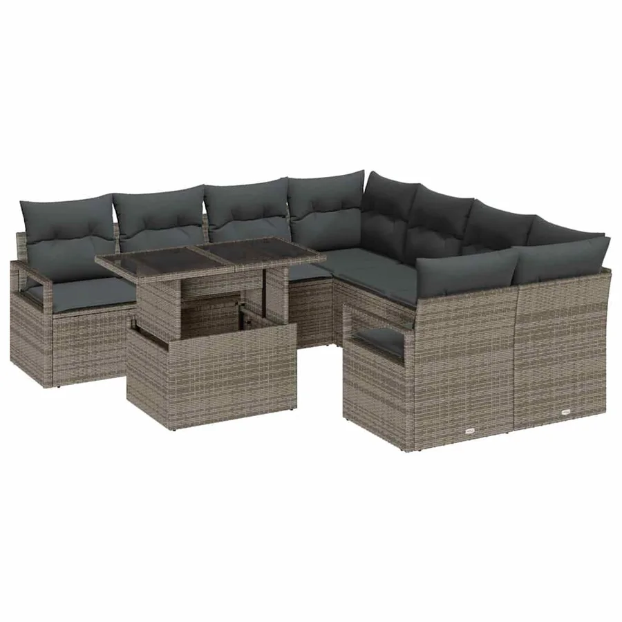 Ensemble de canapé de jardin avec stockage 9 pcs Gris polyrotin - 2