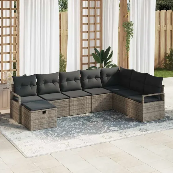 Ensemble de Canapés avec coussin 8 pcs Gris polyrotin