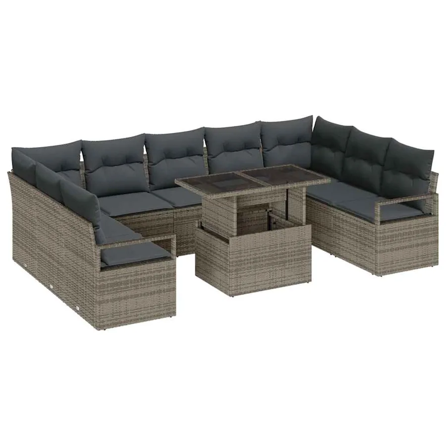 Ensemble de canapé de jardin avec coussin 10 pcs Gris polyrotin - 2
