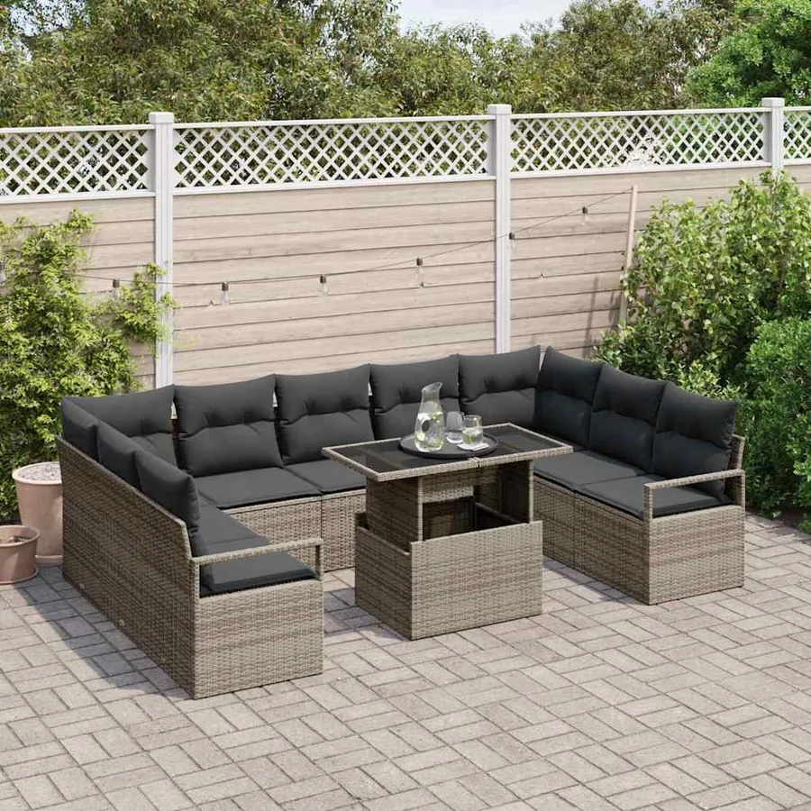 Ensemble de canapé de jardin avec coussin 10 pcs Gris polyrotin - 3