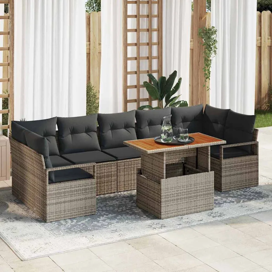 Ensemble de canapé de jardin avec coussin 8 pcs Gris et marron