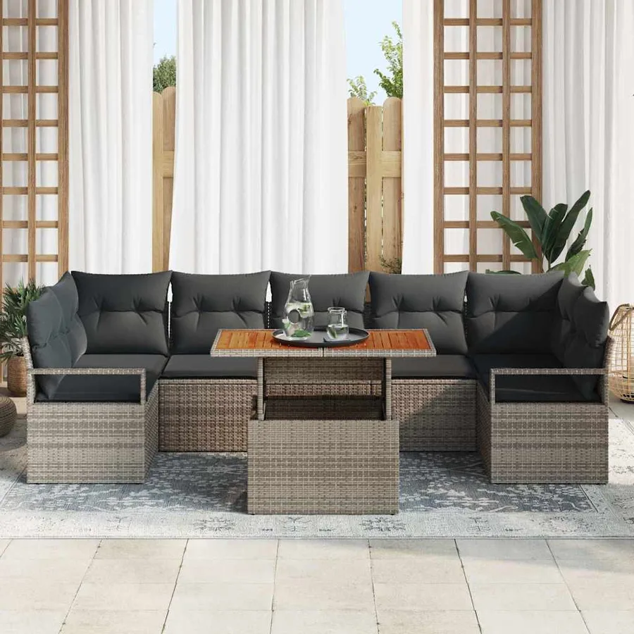 Ensemble de canapé de jardin avec coussin 8 pcs Gris et marron - 3