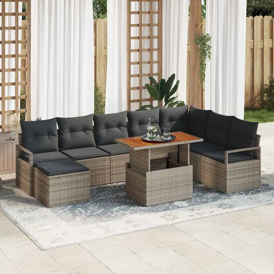 Ensemble de canapé de jardin 9 pcs Gris et marron