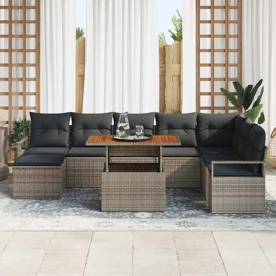 Ensemble de canapé de jardin 9 pcs Gris et marron - 3
