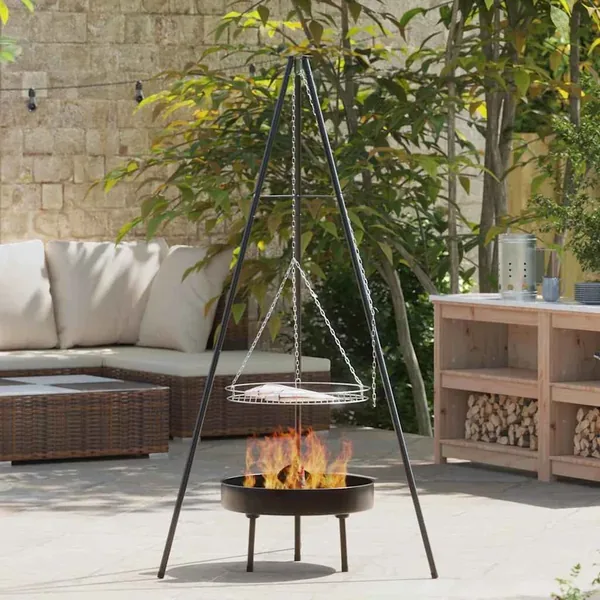 Trépied de Feu de Camp 3 pcs Noir Acier