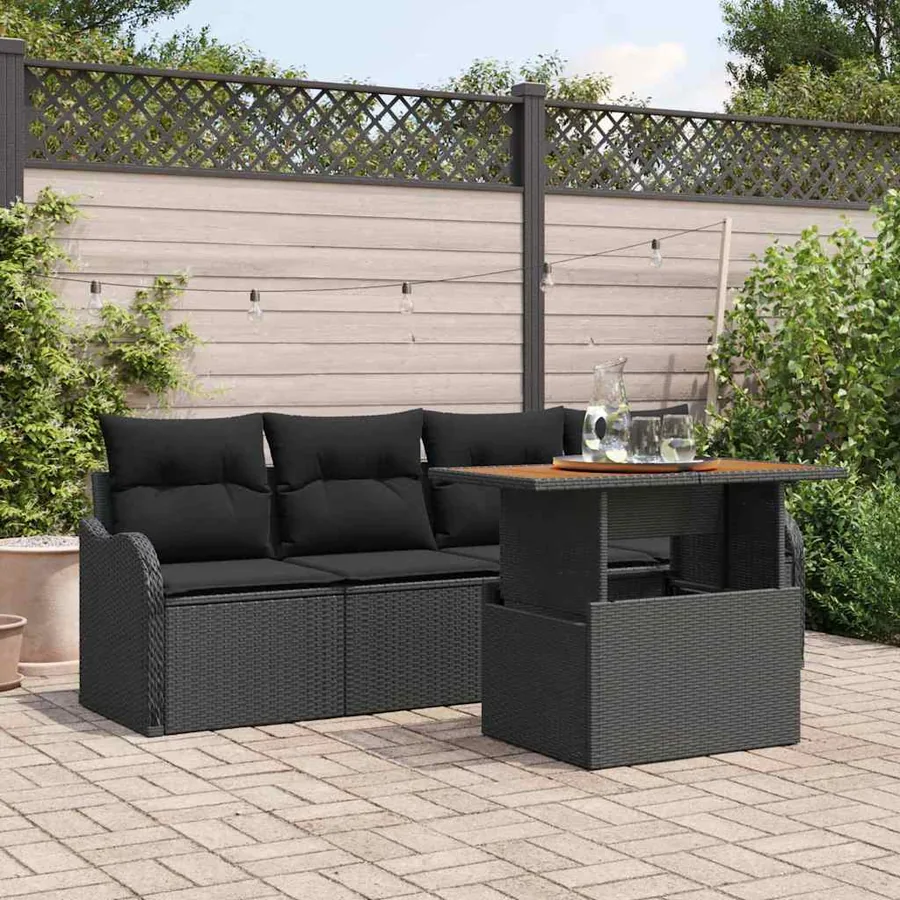Ensemble de canapé de jardin avec coussin 5 pcs Noir polyrotin
