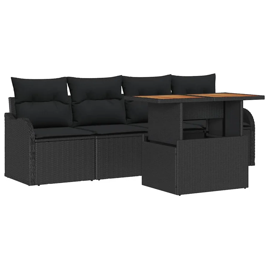 Ensemble de canapé de jardin avec coussin 5 pcs Noir polyrotin - 2
