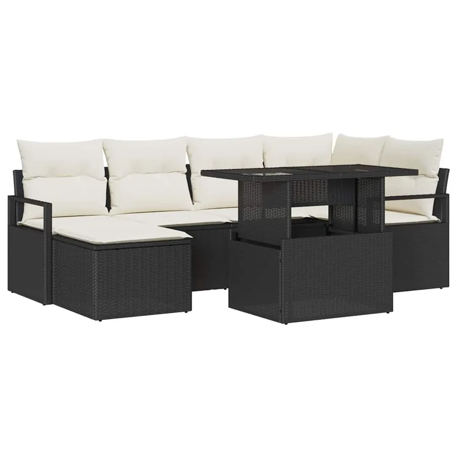 Ensemble de canapé de jardin avec coussin 7 pcs Noir et crème - 2