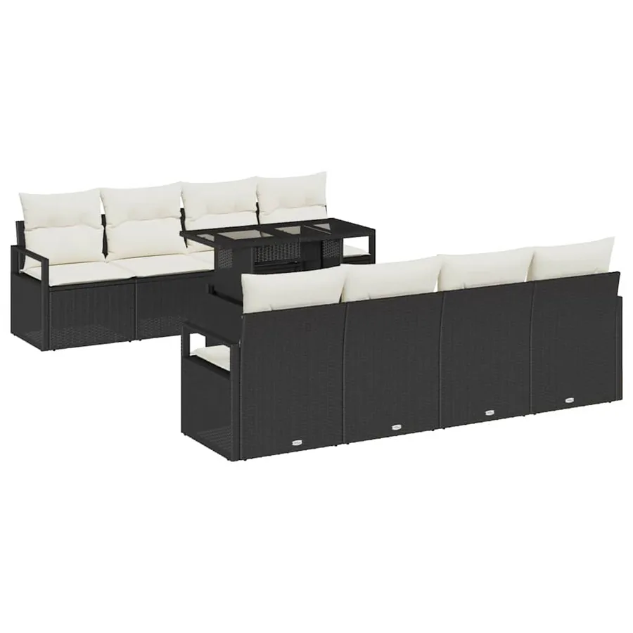 Ensemble de canapé de jardin 9 pcs Noir et Crème polyrotin - 2