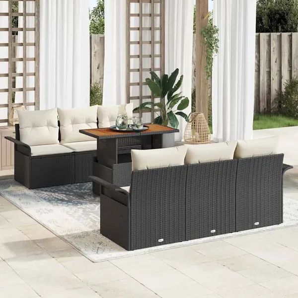 Ensemble de canapé de jardin avec coussin 7 pcs Noir et crème