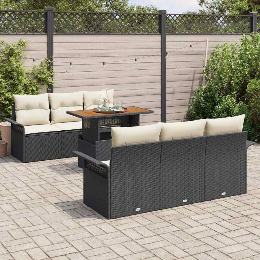 Ensemble de canapé de jardin avec coussin 7 pcs Noir et crème - 3