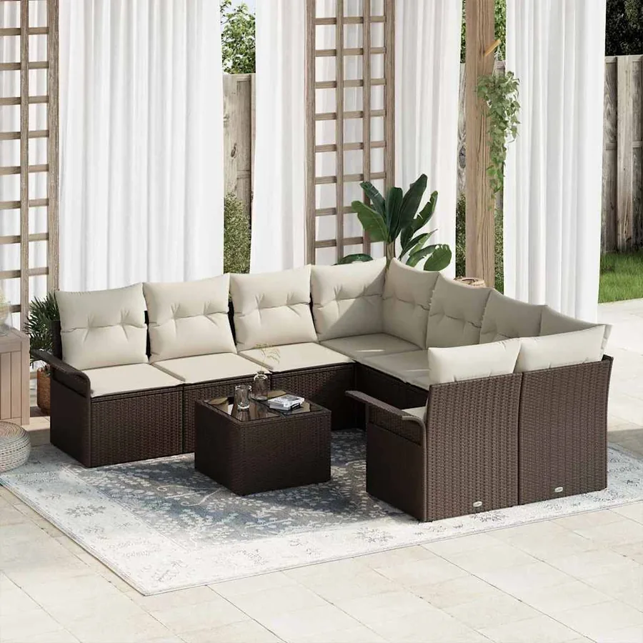 Ensemble de canapé de jardin 9 pcs Marron et Crème polyrotin