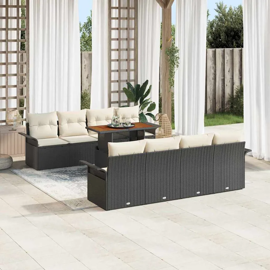 Ensemble de canapé de jardin 7 pcs Noir et Crème polyrotin