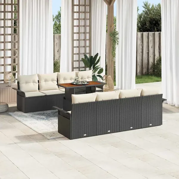 Ensemble de canapé de jardin 7 pcs Noir et Crème polyrotin