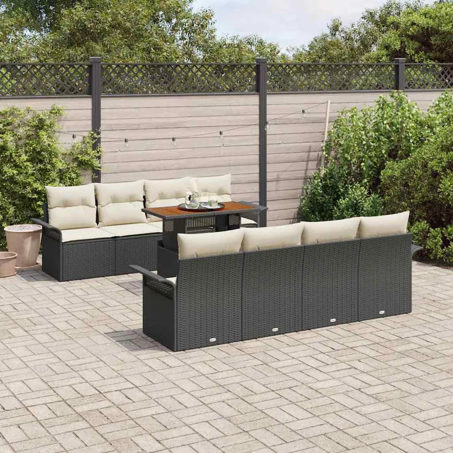 Ensemble de canapé de jardin 7 pcs Noir et Crème polyrotin - 3