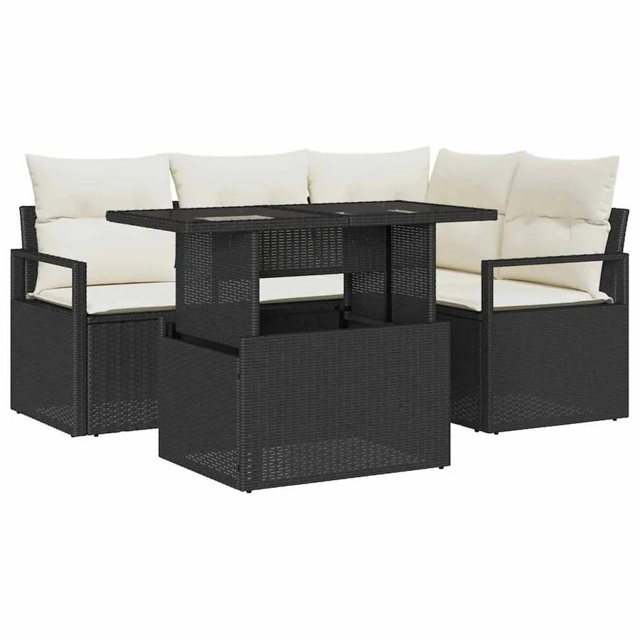 Ensemble de canapé de jardin 5 pcs Noir et crème polyrotin - 2