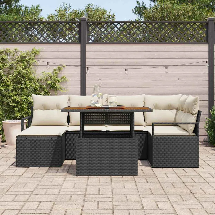 Ensemble de canapé de jardin 7 pcs Noir et Crème - 3