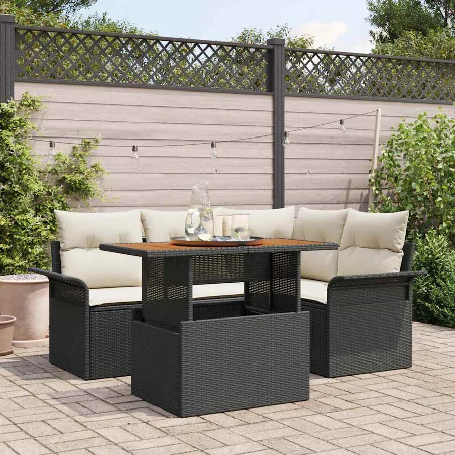 Ensemble de canapé de jardin avec coussin 5 pcs Noir et crème