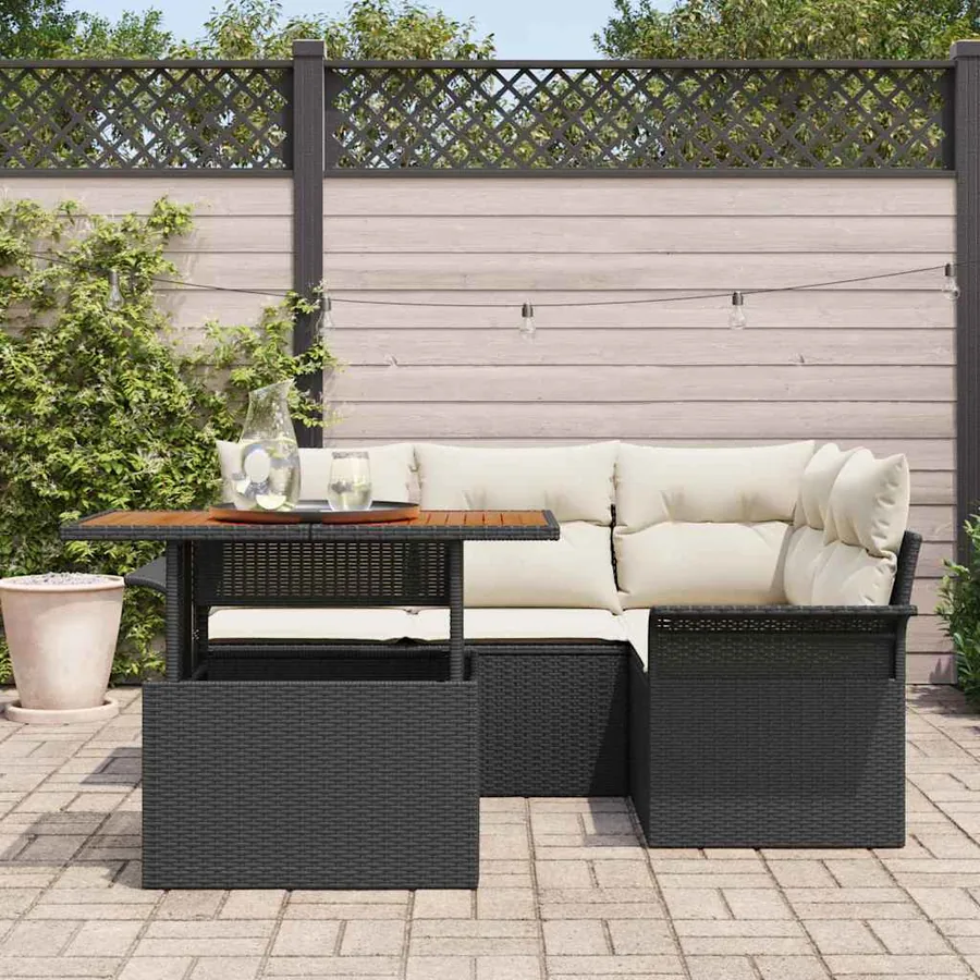 Ensemble de canapé de jardin avec coussin 5 pcs Noir et crème - 3
