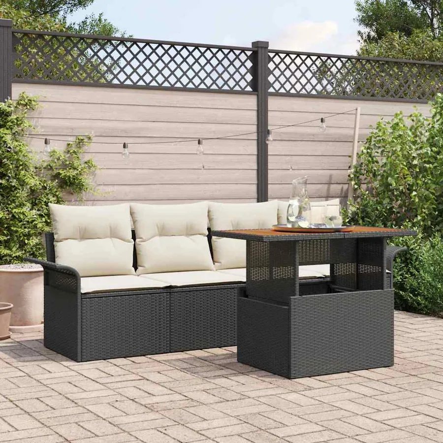 Ensemble de canapé de jardin 5 pcs Noir et Crème polyrotin
