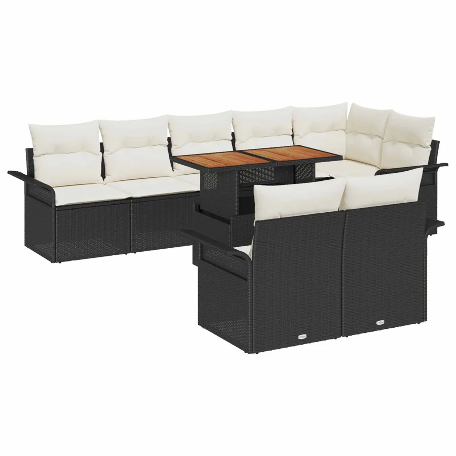 Ensemble de canapé de jardin 9 pcs Noir et Crème polyrotin
