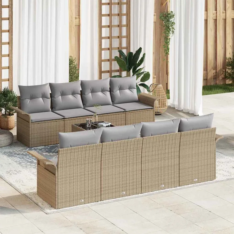 Ensemble de canapé de jardin 9 pcs Beige et gris polyrotin