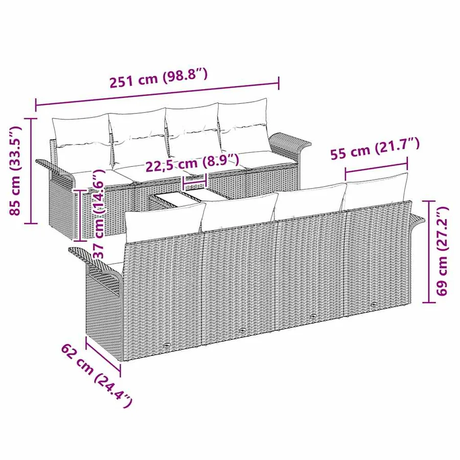 Ensemble de canapé de jardin 9 pcs Beige et gris polyrotin - 14