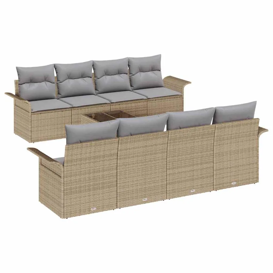 Ensemble de canapé de jardin 9 pcs Beige et gris polyrotin - 2