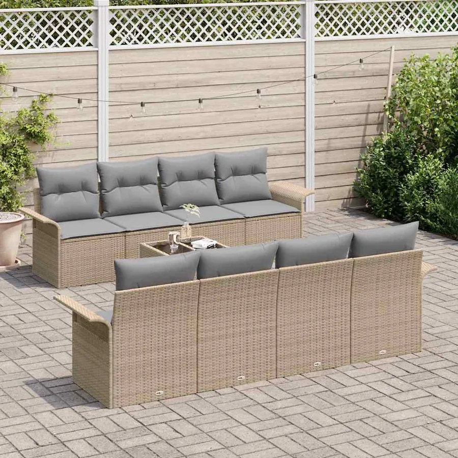 Ensemble de canapé de jardin 9 pcs Beige et gris polyrotin - 3