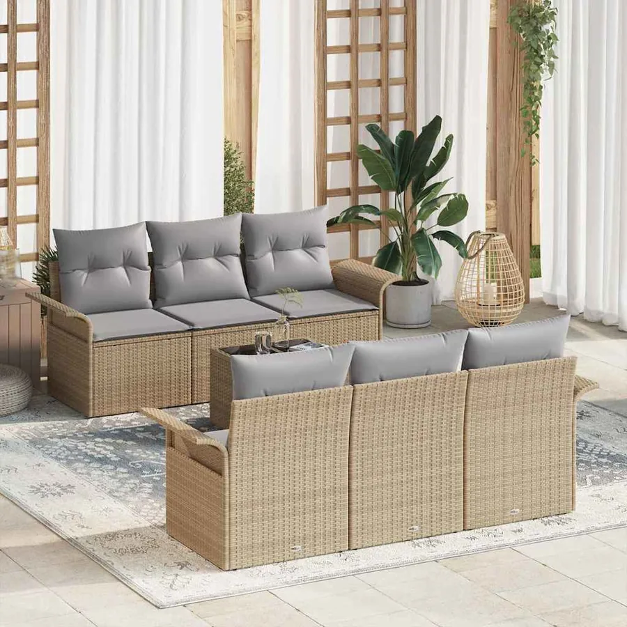 Ensemble de canapé de jardin 7 pcs Beige et gris polyrotin