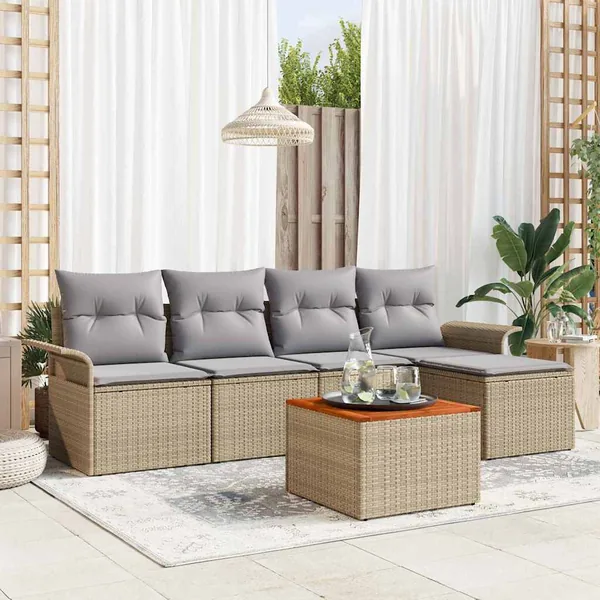 Ensemble de canapé de jardin 6 pcs Beige et Gris clair