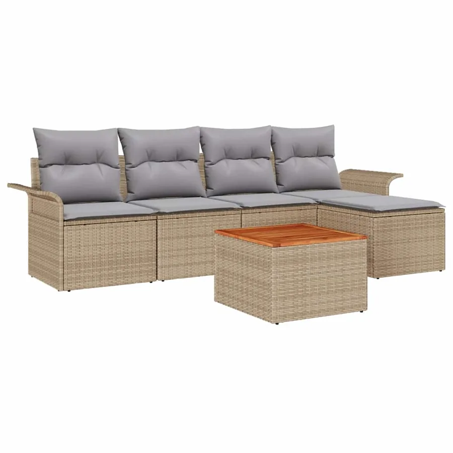 Ensemble de canapé de jardin 6 pcs Beige et Gris clair - 2