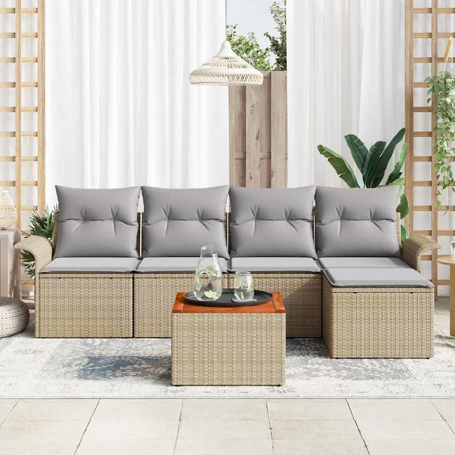 Ensemble de canapé de jardin 6 pcs Beige et Gris clair - 3