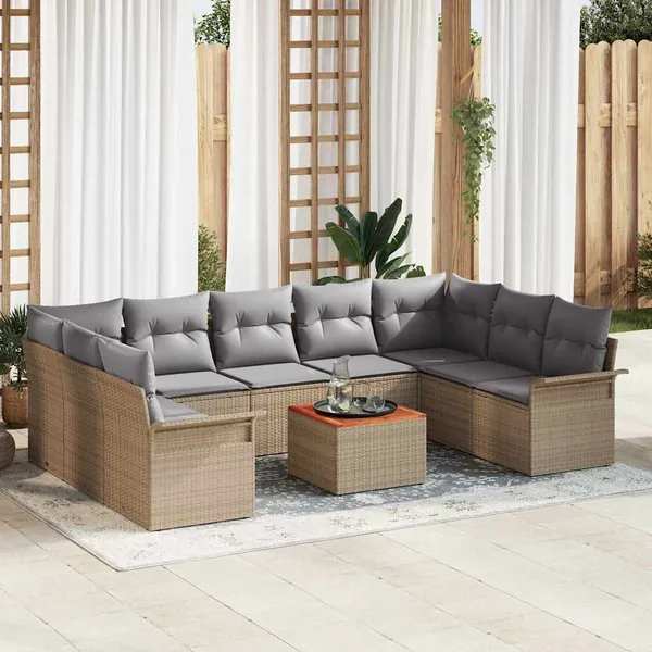 Ensemble de canapé de jardin 10 pcs Beige et Gris clair