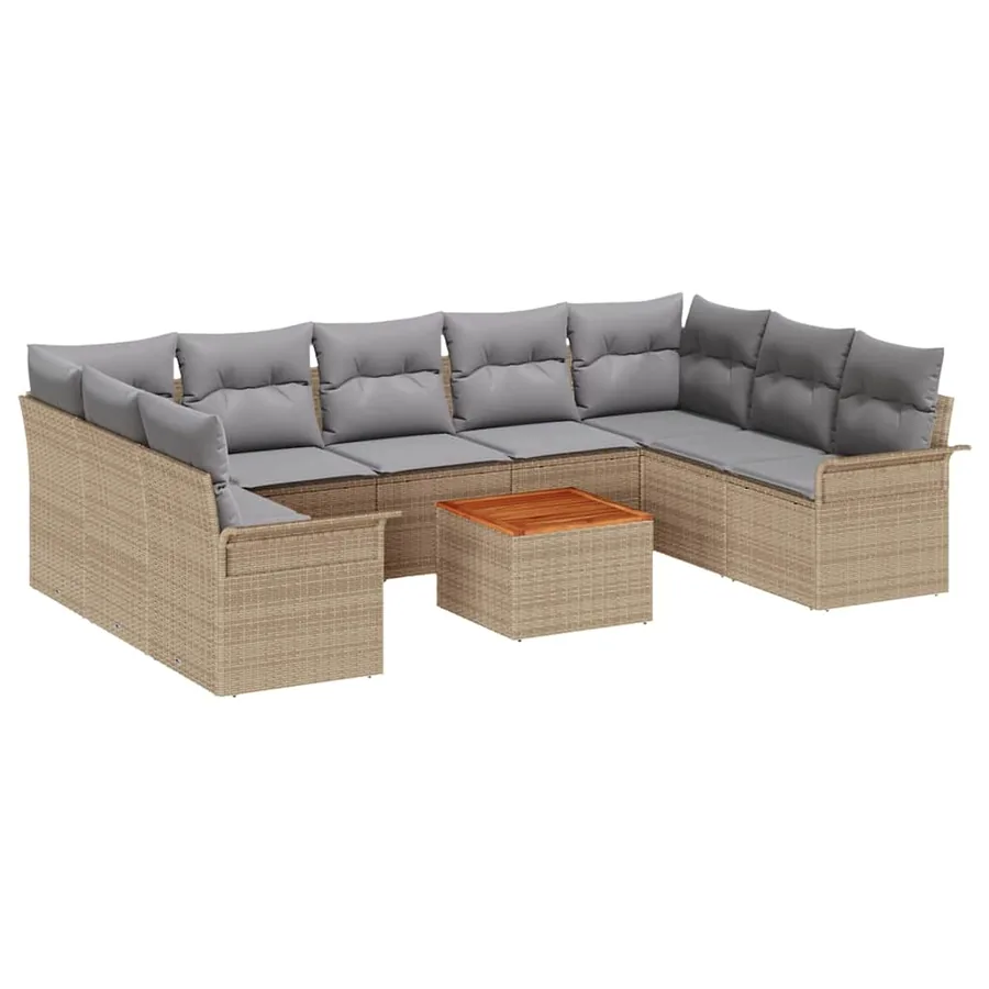 Ensemble de canapé de jardin 10 pcs Beige et Gris clair - 2