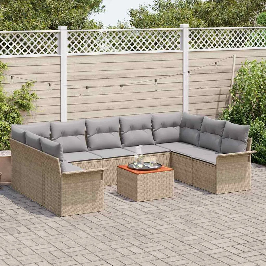 Ensemble de canapé de jardin 10 pcs Beige et Gris clair - 3