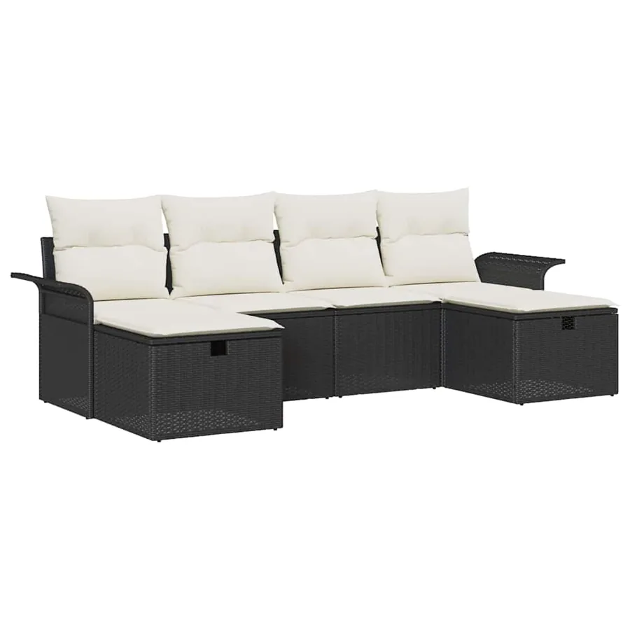 Ensemble de canapé de jardin 6 pcs Noir et Crème polyrotin - 2