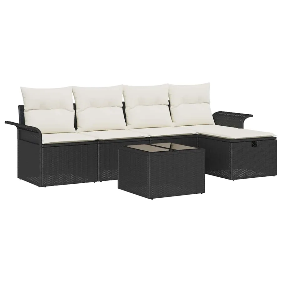 Ensemble de canapé de jardin 6 pcs Noir et Crème polyrotin - 2